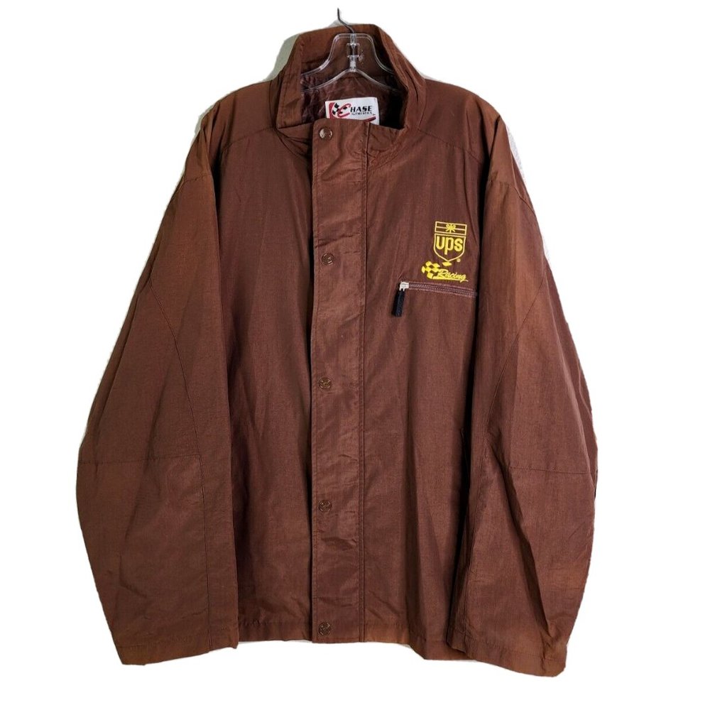 Vtg chase authentics mens xxl 2xl ups racing lined windbreaker jacket logo
